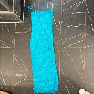 Meshki Teal Lace Dress with Spaghetti Straps